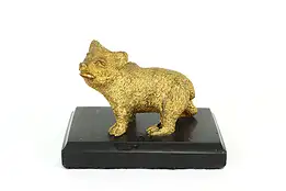 Farmhouse Vintage Bronze Bear Cub Statue, Paperweight, Marble Base #40563