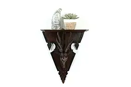 Black Forest Antique Walnut Wall Shelf, Stag Head Sculpture #40365