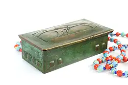 Arts & Crafts Antique Verdigris Hammered Brass Craftsman Jewelry Box #40738