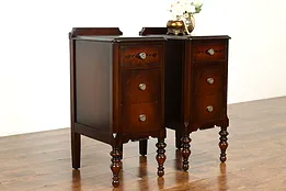 Pair of Vintage Tudor Style Walnut Nightstands, End or Lamp Tables #40295