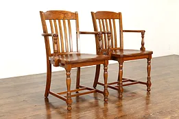 Pair of Antique Walnut Office, Banker or Desk Chairs, Signed Murphy #38029