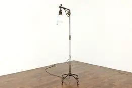 Floor Reading or Antique Adjustable Bridge Lamp, Iron & Brass #40801