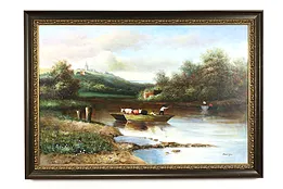 River Ferry with Cows Vintage Original Oil Painting, Giles 54" #40417