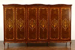 Italian Marquetry Vintage Walnut & Elm Burl Triple Armoire or Wardrobe #37562