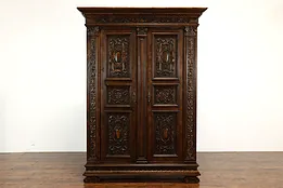 Italian Renaissance Antique Carved Fruitwood Armoire, Wardrobe or Closet #40828