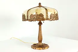 Art Deco Antique 6 Panel Stained Glass Shade Office or Library Lamp #40795