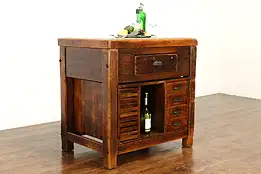 Farmhouse Industrial Antique Marble Top Printers Cabinet, Kitchen Island #39635