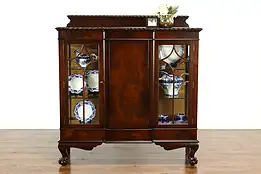 Georgian Design Antique Flame Grain Mahogany Curio or Display Cabinet #40663