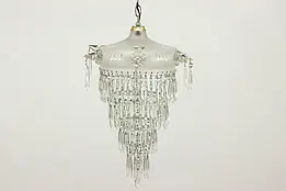 Art Deco Antique Crystal Chandelier, Frosted Glass Dome Shade #39226