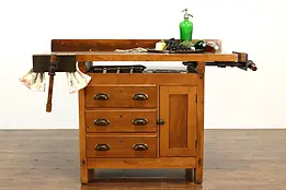 Farmhouse Antique Maple Workbench, Wine & Cheese Table or Kitchen Island #39607
