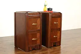 Pair of Art Deco Vintage Waterfall Nightstands End Tables, Bakelite Pulls #40803