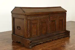 Renaissance Antique Carved Oak Dowry Trunk or Treasure Chest, Dated 1749 #40220