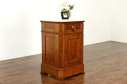Victorian Antique Walnut & Burl Nightstand or Pedestal Cabinet Marble Top #38377