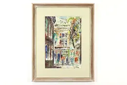 Busy Street Scene Vintage Original Watercolor & Ink Painting Cooper 30.5" #40429