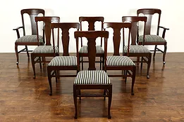 Set of 8 Arts & Crafts Mission Oak Antique Dining Chairs, New Upholstery #37689