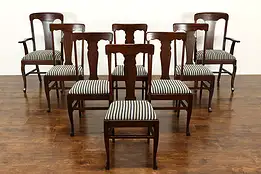 Set of 8 Arts & Crafts Mission Oak Antique Dining Chairs, New Upholstery #37689