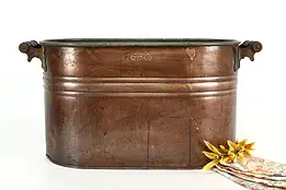 Farmhouse Antique Copper Wash Boiler, Fireplace Hearth Kindling Tub #40786