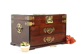 Chinese Vintage Mahogany Silk Lined Jewelry Chest, George Zee #40439