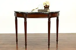 Georgian Design Vintage Birch Half Round Demilune Hall Console Marble Top #40809