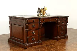 Tooled Leather Top Maple Vintage Executive Office or Library Desk, Hekman #39379