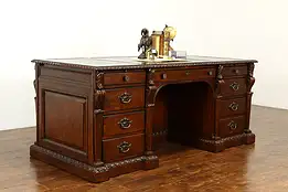 Tooled Leather Top Maple Vintage Executive Office or Library Desk, Hekman #39379