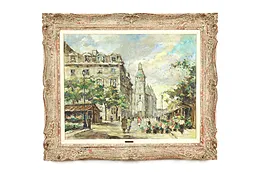 Paris Street & Flower Market Vintage Original Oil Painting, Gernon 38.5" #39616