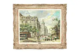 Paris Street & Flower Market Vintage Original Oil Painting, Gernon 38.5" #39616