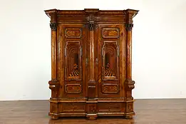 German Baroque Antique 1720 Mahogany & Rosewood Marquetry Armoire #40498