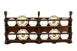 Renaissance Antique Carved Lion Heads & Cherubs Plate Rack Wall Shelf #40263