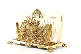 Victorian Antique Stag Hunt Brass Double Letter Holder, Bradley & Hubbard #41036