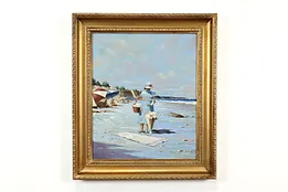 Picnic at the Beach Vintage Original Oil Painting, Candi 30.5" #40495