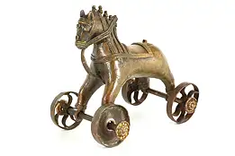 Bronze Vintage Sculpture Horse Statue on Wheels, Nepal #40737