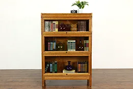 Oak Antique 3 Stack Craftsman Office Lawyer Bookcase, Wavy Glass, Macey #41101