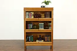 Oak Antique 3 Stack Craftsman Office Lawyer Bookcase, Wavy Glass, Macey #41101