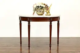 Georgian Design Vintage Birch Half Round Demilune Hall Console Marble Top #40810