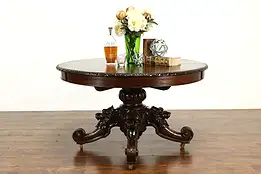Black Forest Antique Oak Dining, Hall or Breakfast Table, Lion Sculptures #40160