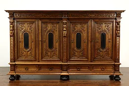 Renaissance Antique Dutch Oak China or Office Cabinet, Carved Figures #41105
