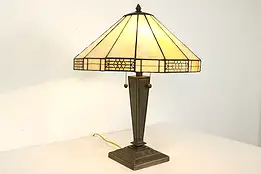 Craftsman Vintage Stained Glass Office or Library Lamp, Dale Tiffany #41066