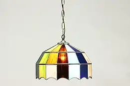 Leaded Stained Glass Vintage Swag Lamp or Ceiling Light Fixture #39737