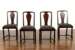 Set of 4 Empire Antique Mahogany Dining Chairs, New Upholstery, Raab #39183
