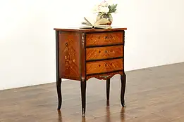 Scandinavian Vintage Satinwood Marquetry Chest, Nightstand, Lamp Table #40740