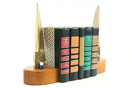 Pair of Vintage Teak & Brass Folding Propeller Bookends, Martec #40627