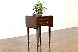 Empire Antique Carved Mahogany Drop Leaf Lamp or End Table, Nightstand #40292