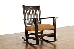 Arts & Crafts Mission Oak Antique Rocker Craftsman Rocking Chair, Leather #41076