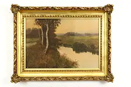 Birches & Stream at Sunset Antique Print of Painting, Weneke 40.5" #41195