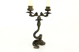 Bronze Antique Snake Sculpture Double Candlestick #41180