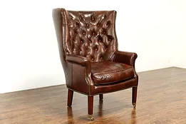 Traditional Vintage Tufted Wing Chair, Brass Nailheads, Henredon #41282