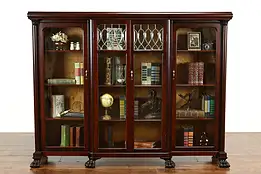 Empire Antique Mahogany 4 Door Office Bookcase, Leaded Glass, Paw Feet #40195