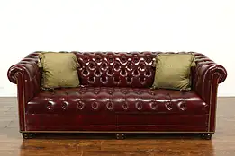 Chesterfield Tufted Leather Vintage Burgundy Sofa, Hancock & Moore #41293