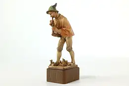 Swiss Hand Carved Vintage Folk Art Statue, Pied Piper Sculpture with Rats #41272